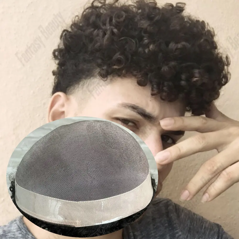 

100% Human Hair Men Toupee Male Hair Replacement System 15mm 12mm Afro Curly Durable Fine Mono NPU Capillary Prosthesis Unit
