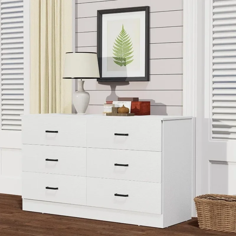 

Wood Dresser for Bedroom, 6 Drawer Double Dresser with Metal Handles, 15.8" D x 47.2" W x 27.7" H