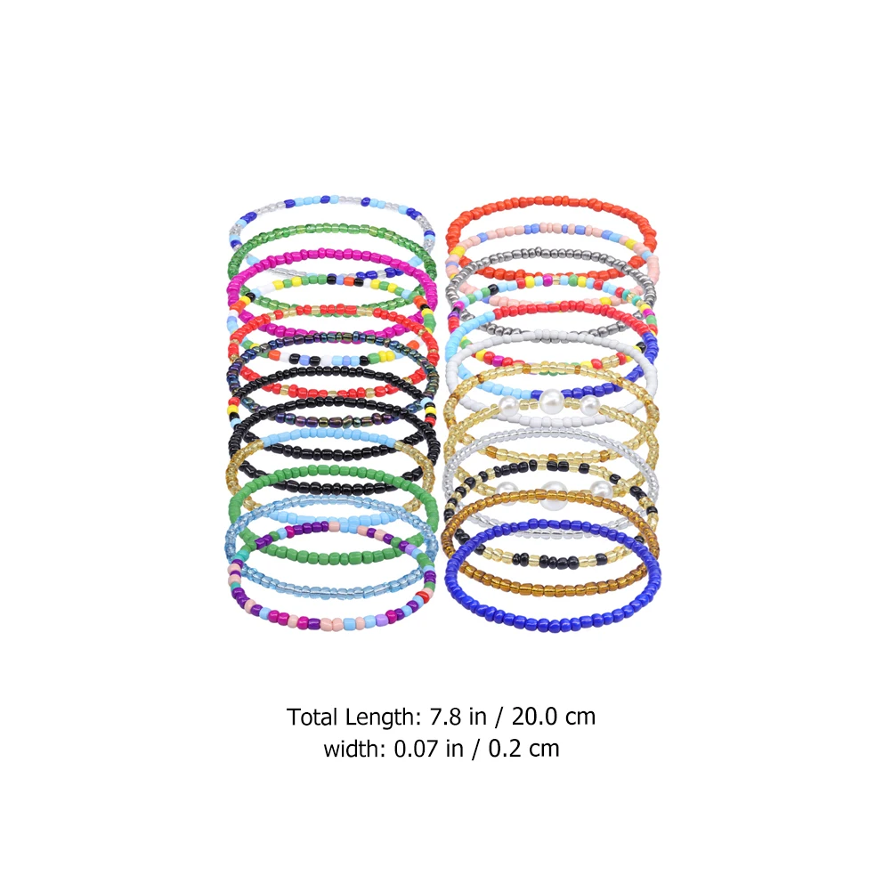 

24pcs Bohemian Anklets Colorful Glass Beaded Chains for Women Summer Fashion Foot Jewelry Beach Party Accessories