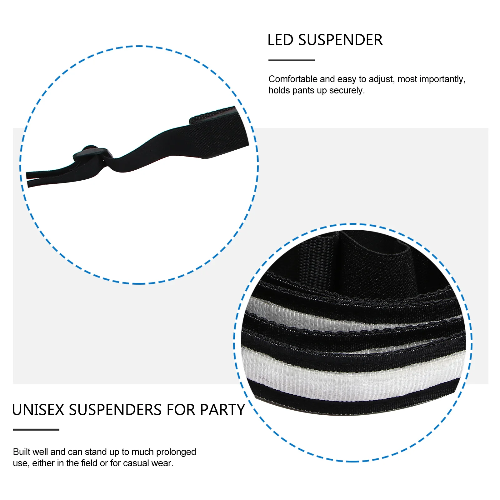 LED كليب على الحمالات الأسود قابل للتعديل Y-شكل الطباعة المرنة الأقواس مضيئة بنطلون الأشرطة للرجال النساء مهرجان الحفلات