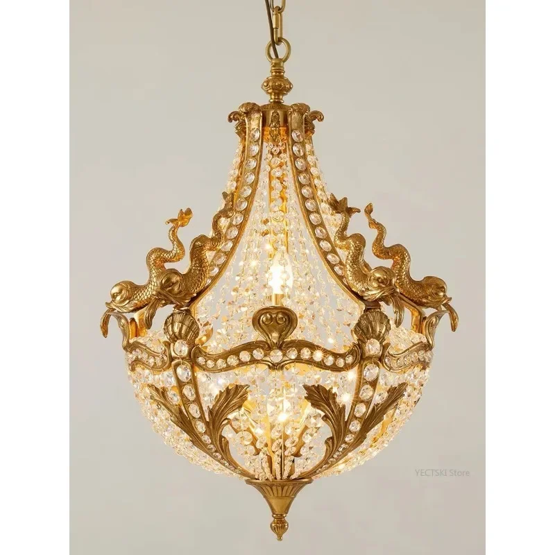 GHEUVNJ French style villa entrance, hallway, hallway, luxurious retro creative dragon fish crystal chandelier