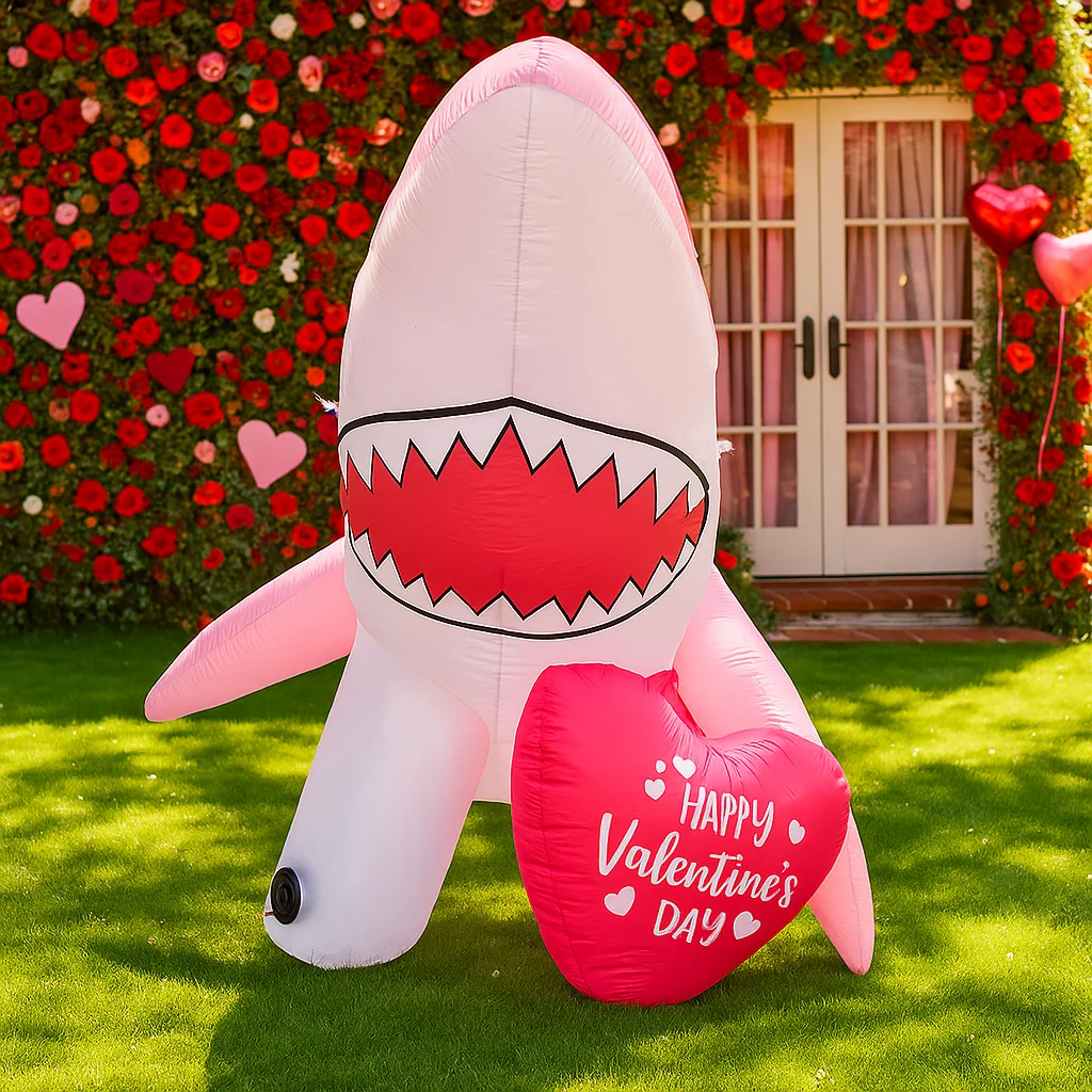 San Valentino Gonfiabile Simpatico Squalo 2.7M/9FT Decor Romantico Giardino Festa Illuminazione Luce LED incorporata Decorazione del cortile