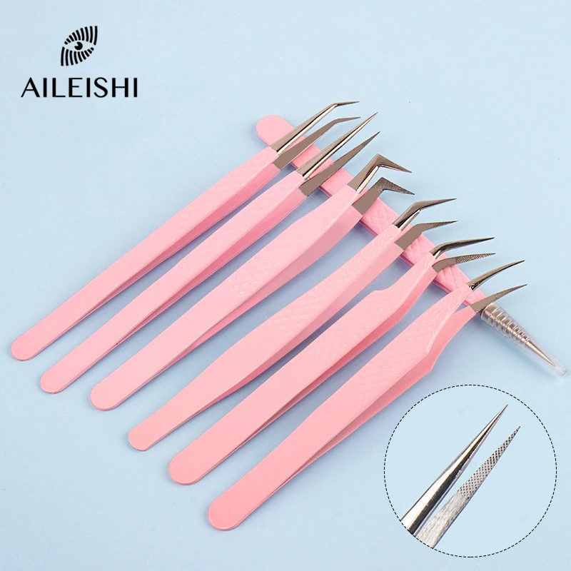 الوردي الألياف تلميح رمش تمديد الملقط حجم العزلة دقيقة لاش الملقط نانو التكنولوجيا الحاجب من AILEISHI ماكياج