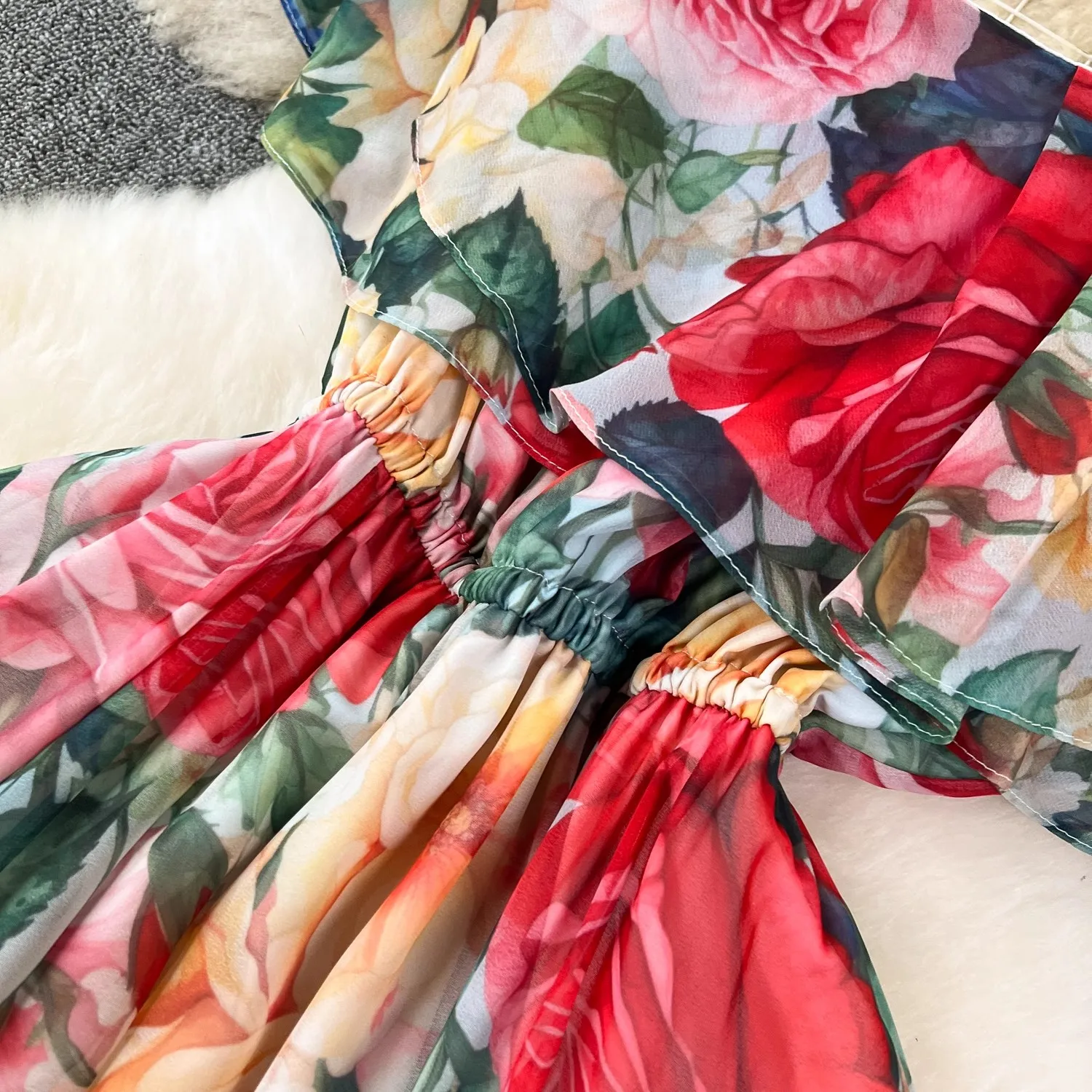 Abiti estivi per donna 2024 Casual Beach Style abito con spalle scoperte maniche corte Slash Neck Floral Flowy Boho Long Vestido 2504