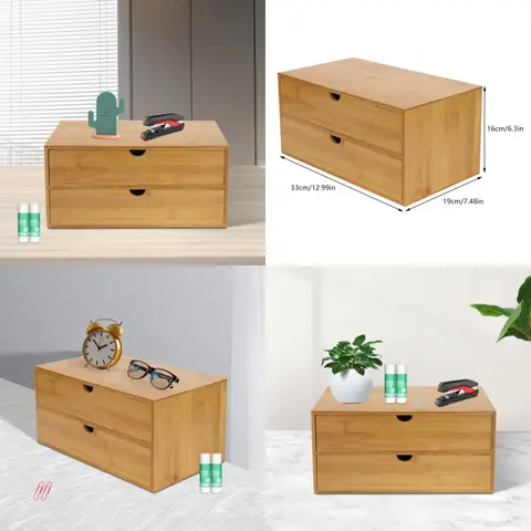 storage boxesMini Bamboo Desk Organizer with 2 Drawers Desktop Storage Box for Home Office Supplies Holder Multifunctional Space