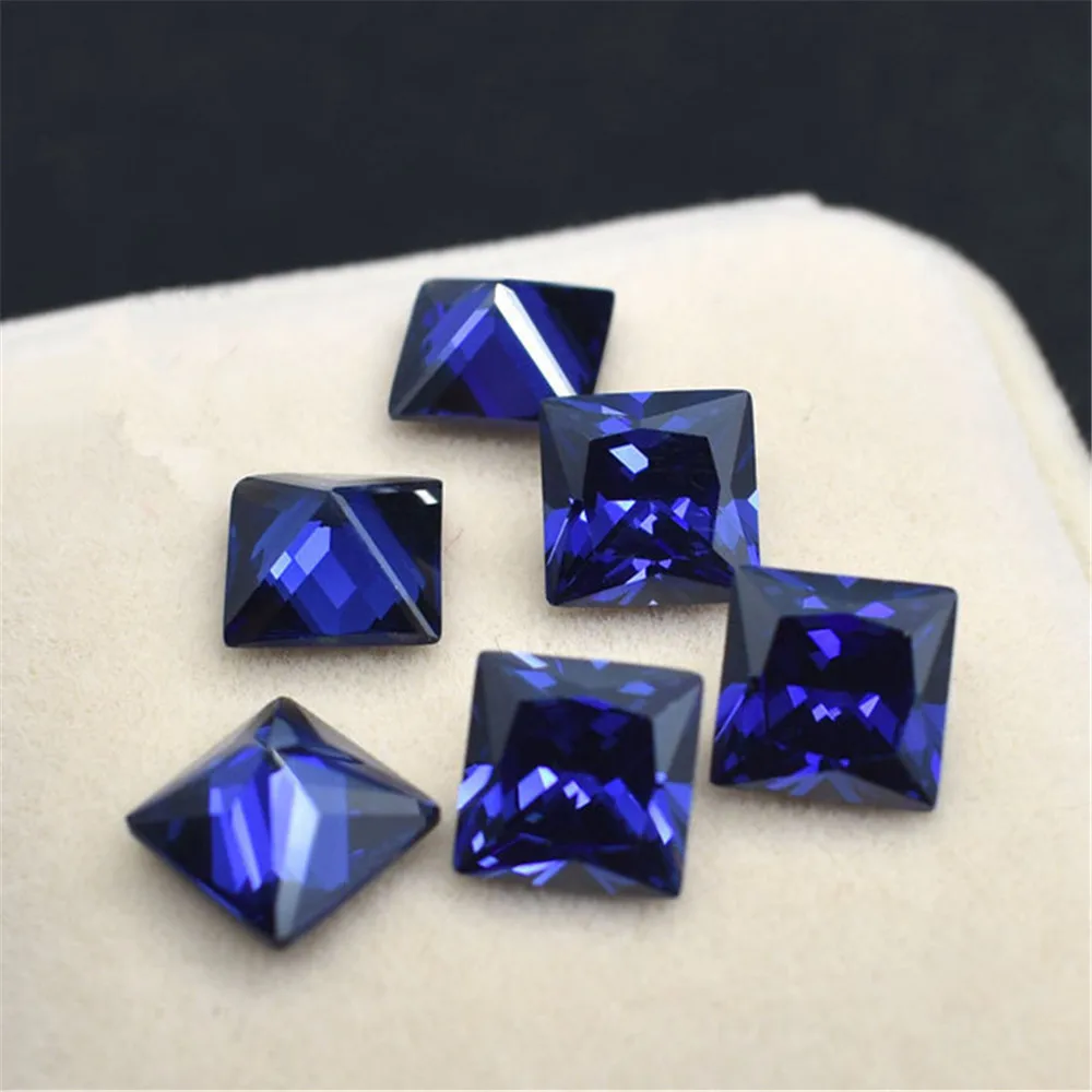 High Quality Sapphire Mohs Hardness 9 Square Faceted Gemstone Princess Cut Royal Blue Sapphire Gem SP055