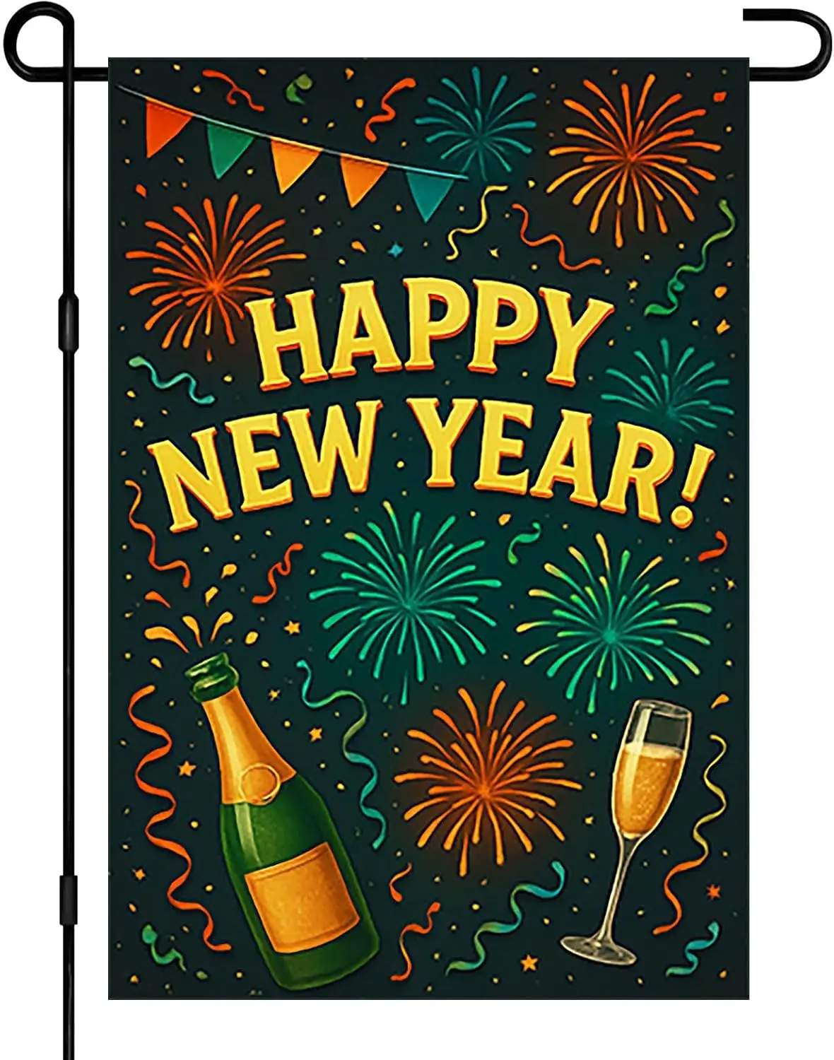 Happy New Year Garden Flag 12x18 Inch Double Sided Flag with Festive Champagne Winter Outdoor Yard Flag Decoration with Happ hhz