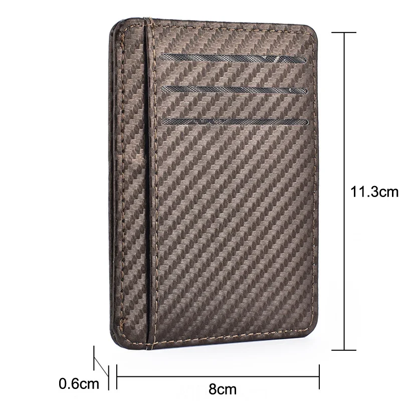 محفظة جيب أمامية رفيعة وبسيطة للرجال من ألياف الكربون وحامل بطاقات الائتمان محمول ومحفظة جلدية عصرية وفتحة رخصة للغواص #4