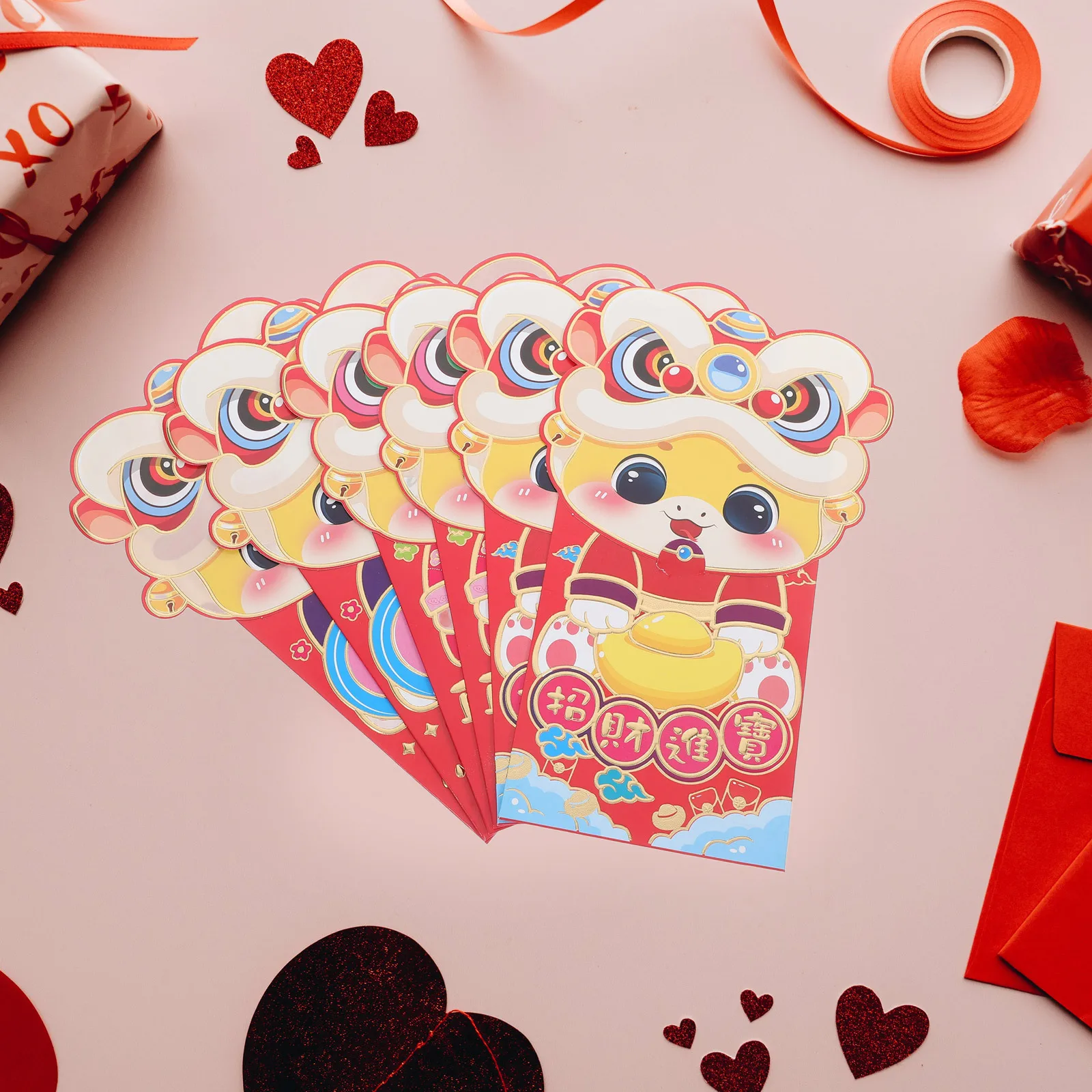 

6Pcs Cartoon Style Red Envelopes Flip Cover 2025 Lunar New Year Money Envelope Traditional Chinese Hongbao Gifts