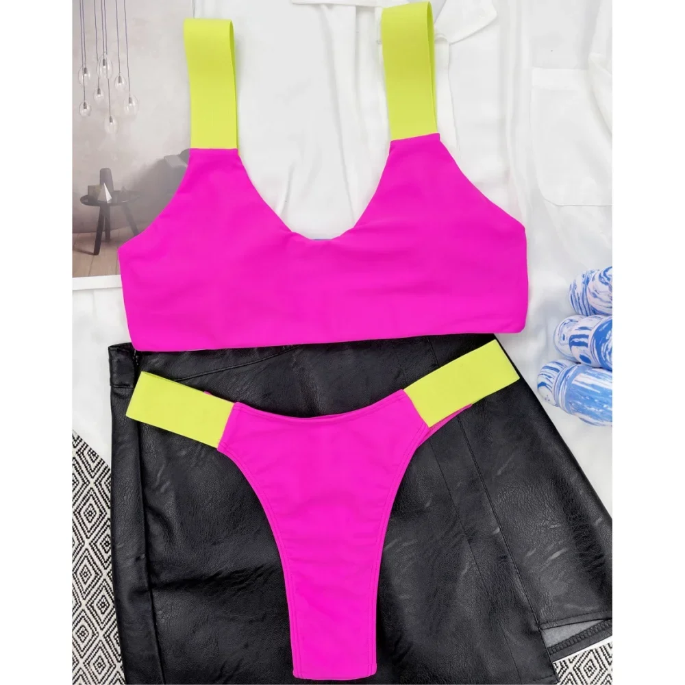 Sexy Bandage Bikini Y2K Patchwork Swimsuit Two-piece Women Brazilian Swimwear Beach Thong Outfit Bathing Suit Bikinis Sets Mujer