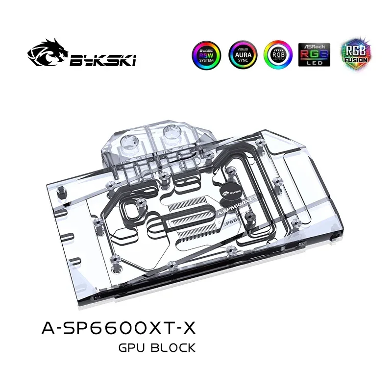 Bykski A-SP6600XT-X GPU Bloco de água para SAPPHIRE Radeon RX6600XT Pulse OC Radiador de placa gráfica, bloco VGA Cooler 12V/5V RGB