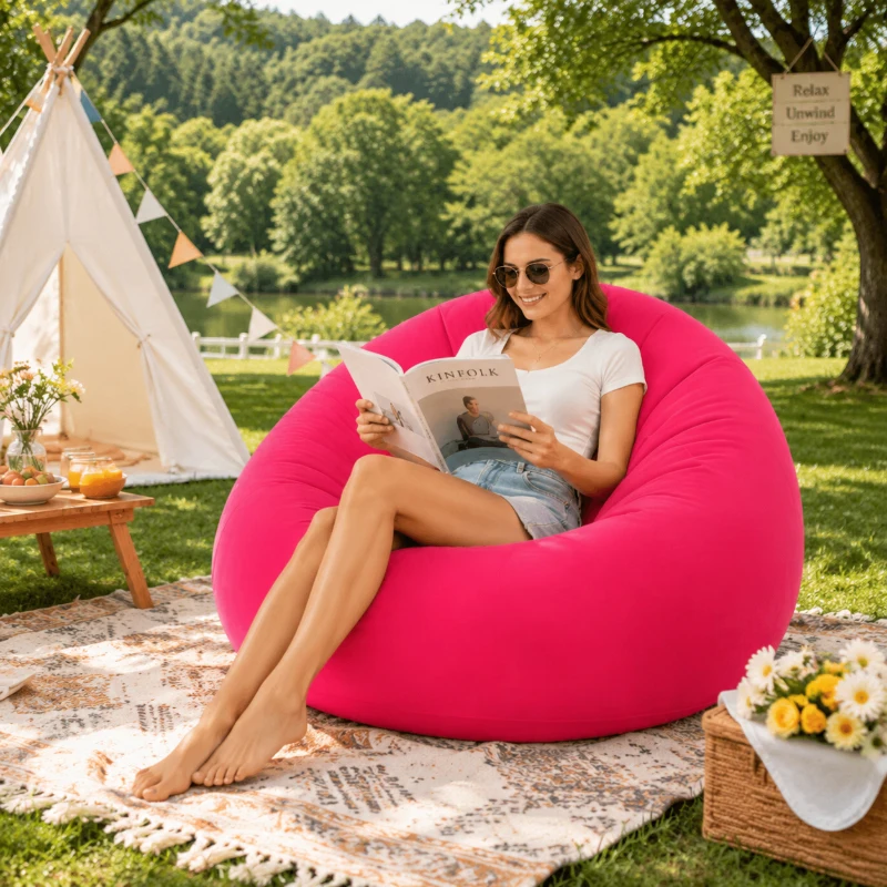 Soft PVC Inflatable Lazy Sofa Foldable Air Chair Compact Design Easy Storage for Home Room Camping Beach Holiday Leisure Time