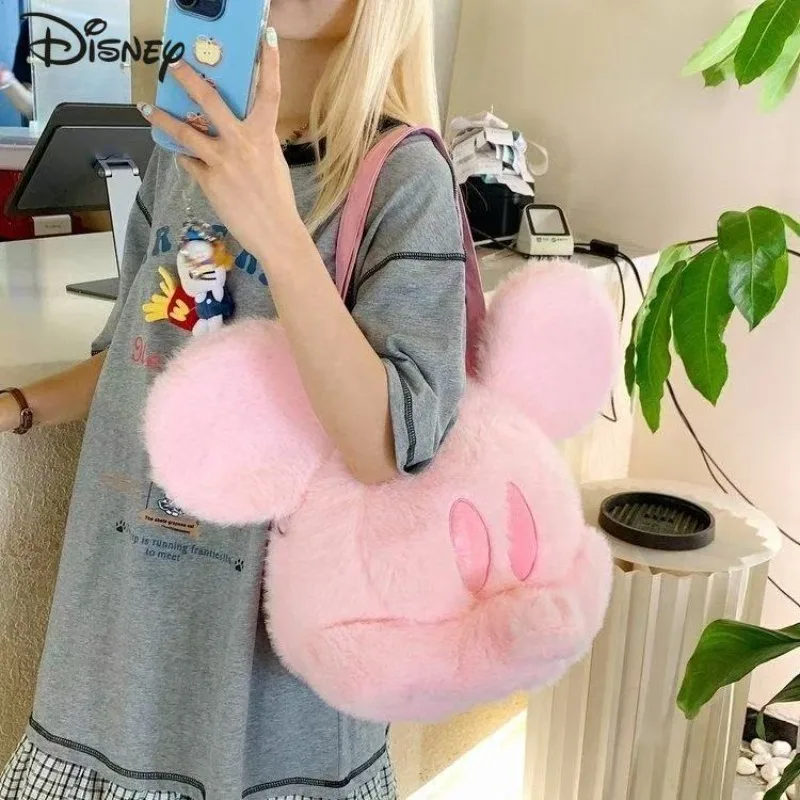 

Disney Mickey New Women's Handheld Doll Bag Fashion High Quality Women's Shoulder Bag Solid Color Versatile 3D Doll Storage Bag