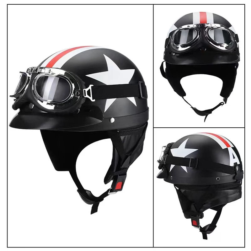 Casco moto mezzo-aperto retro retro casco moto e visiera occhiali UV moto cross-country moto mezzo casco