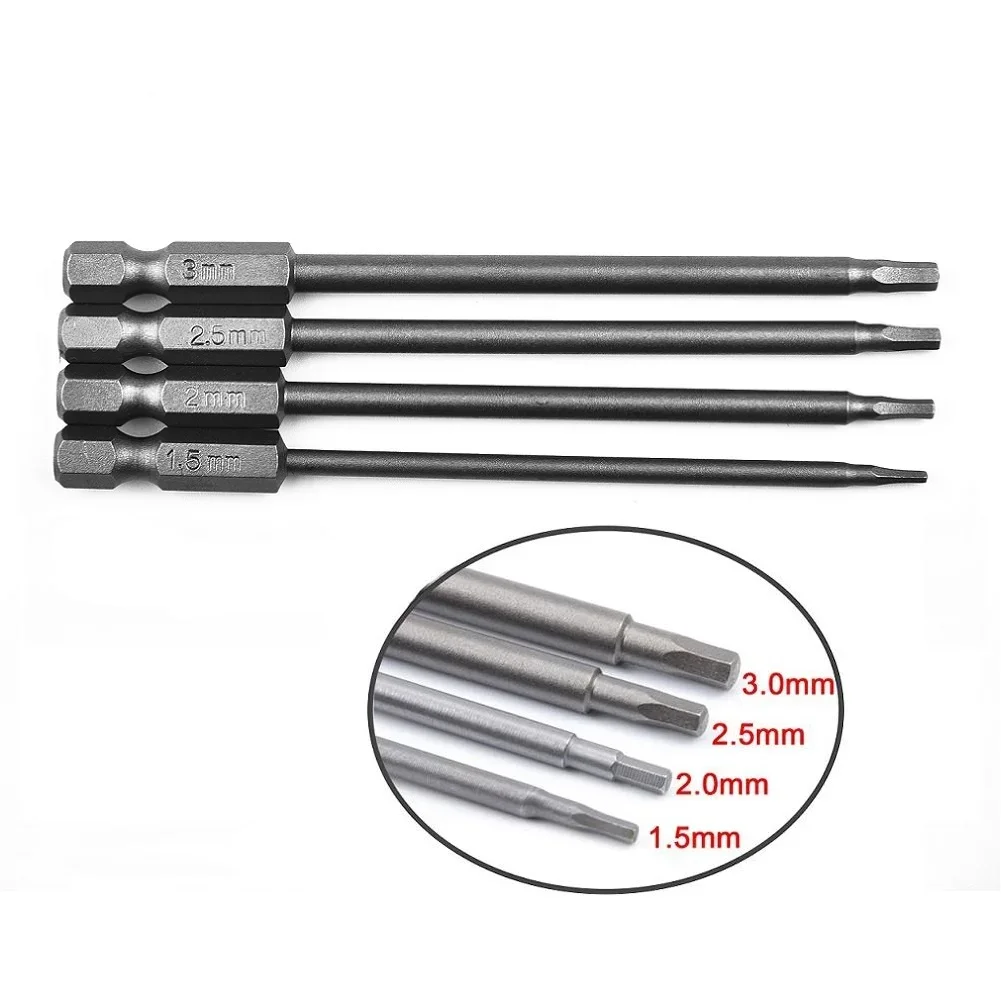 4pcs Magnetic Bit Holders1/4 Hex Shank Magnetic Head Screw Driver Screwdriver Bit Long Extension Bar Tools 1.5/2.0/2.5/3.0mm