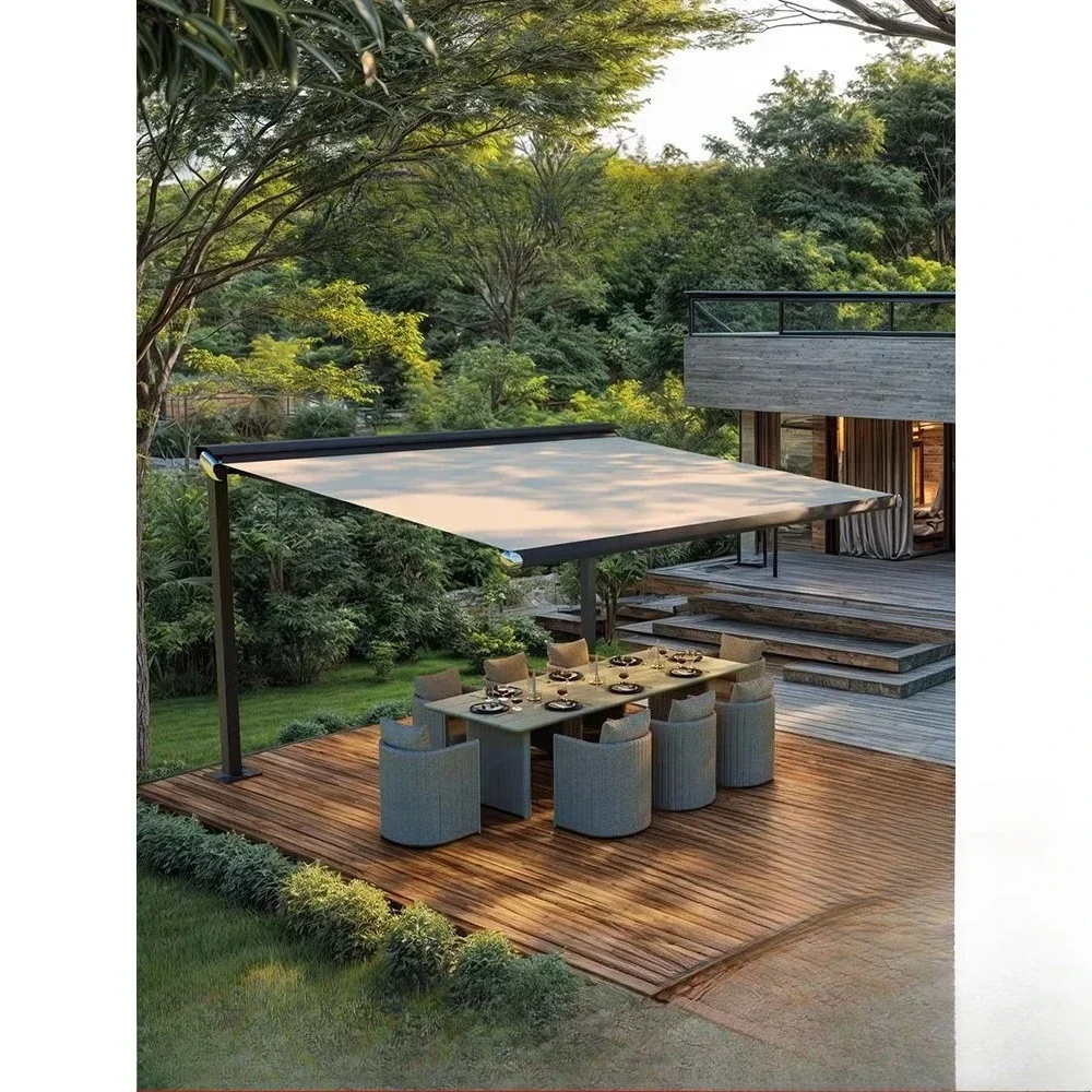 Double open awning Telescopic canopy Electric balcony Cafe Outdoor mobile unilateral column Parking shed
