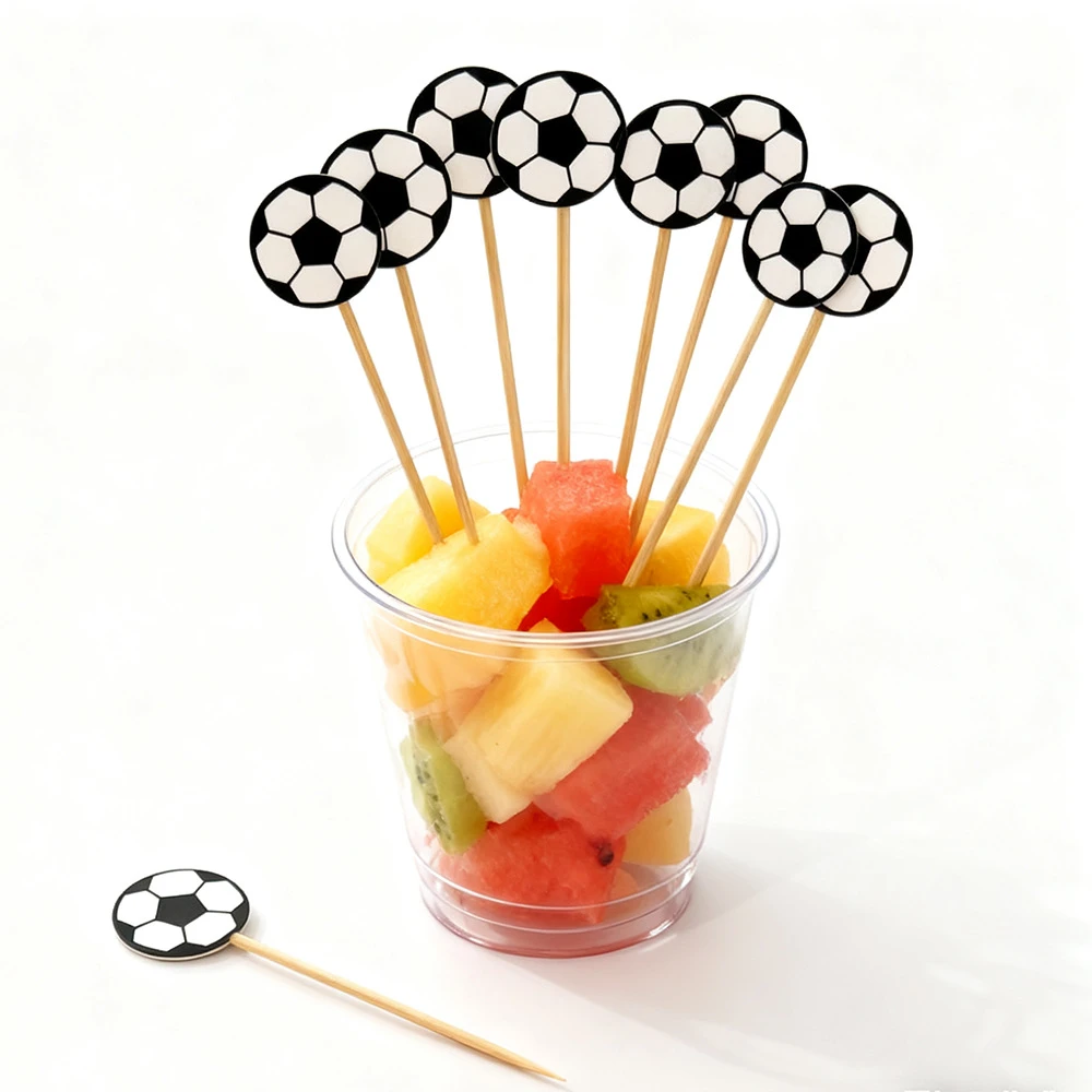 10/20/30 Stück Fußball-Fruchtspieße 12cm Cupcake-Topper Kuchendekoration Dessert-Deko für Kindergeburtstag Party-Deko Spieltag-Zubehör – Detail 6