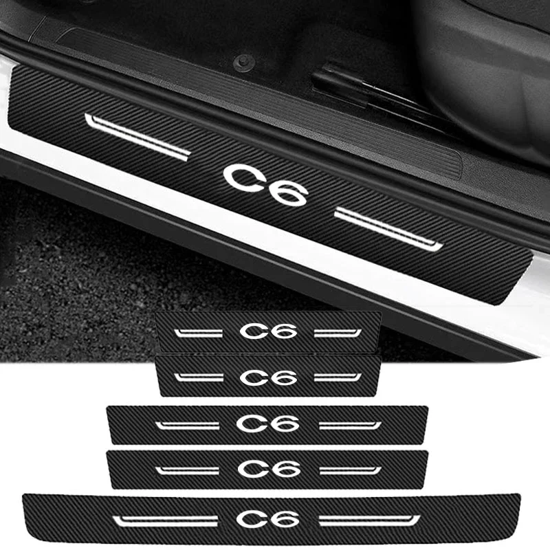 

Carbon Fiber Leather Car Door Sill Protect Strip Durable Decor Decals for Citroen C6 Logo Auto Threshold Stickers Accessories