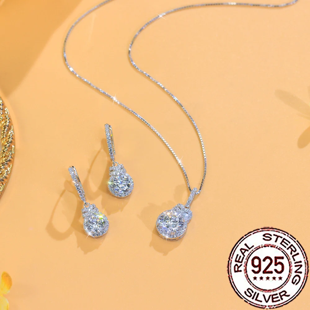 

QooLady стерлингового серебра 925 пробы, роскошные круглые серьги с кубическим цирконием, ожерелье, комплект для женщин, вечерние юбилейные ювелирные изделия, подарки ST038