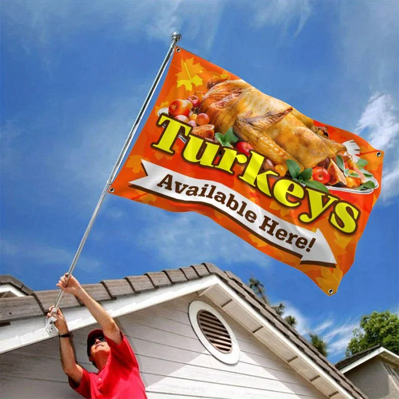 1pc Turkeys Available Here Shop Stall Advertising Flag, Suitable for Storefront and Outdoor Stall Flag Large Size Advertising
