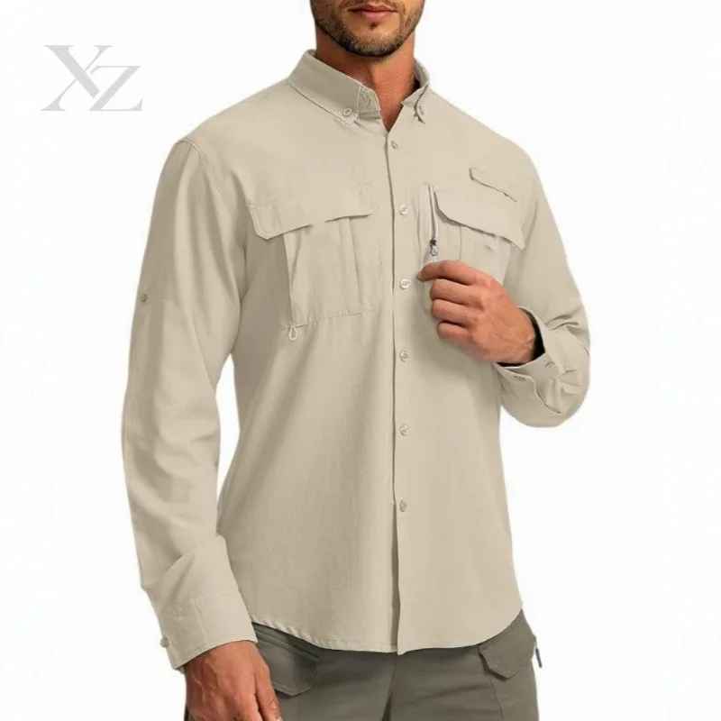 Opening Sale |2026 New Men's Outdoor Workwear Shirt Long Sleeve Breathable Quick Dry Sun Protection Solid Color Casual Button-Do