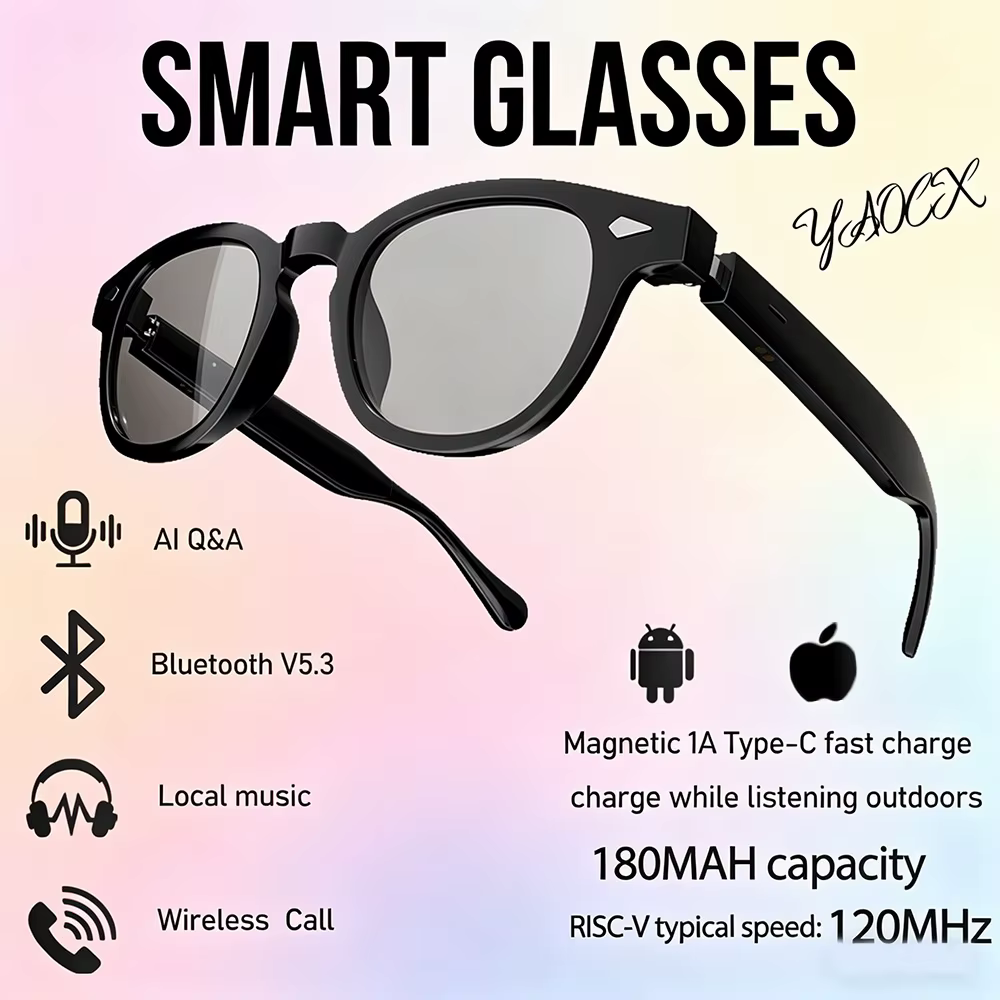 

Умные аудио-очки с ИИ, Bluetooth-вызовами, ИИ-переводом, Bluetooth 5.3, 3D-музыкой, 180 мАч, длительным временем работы, модные очки для мужчин и женщин
