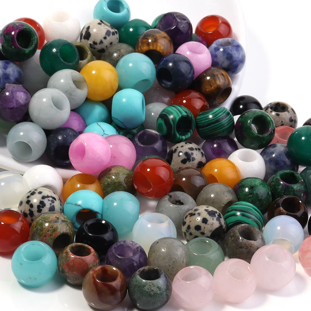 5 Stück 12mm Naturstein-Perlen mit großem Loch, Tigerauge, Malachit, Türkis, Achat, lose Perlen für DIY-Halsketten, Armbänder und Schmuckherstellung – Detail 6
