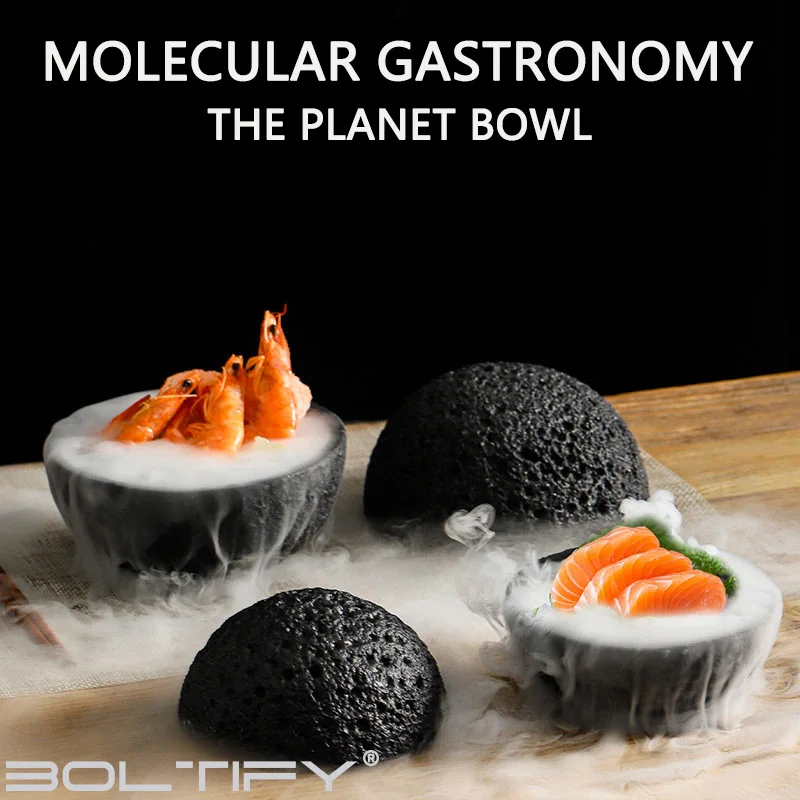 

Creative dry ice dinner plates Japanese salmon seafood molecular cuisine planet bowl high-end round smoked dish serving plate