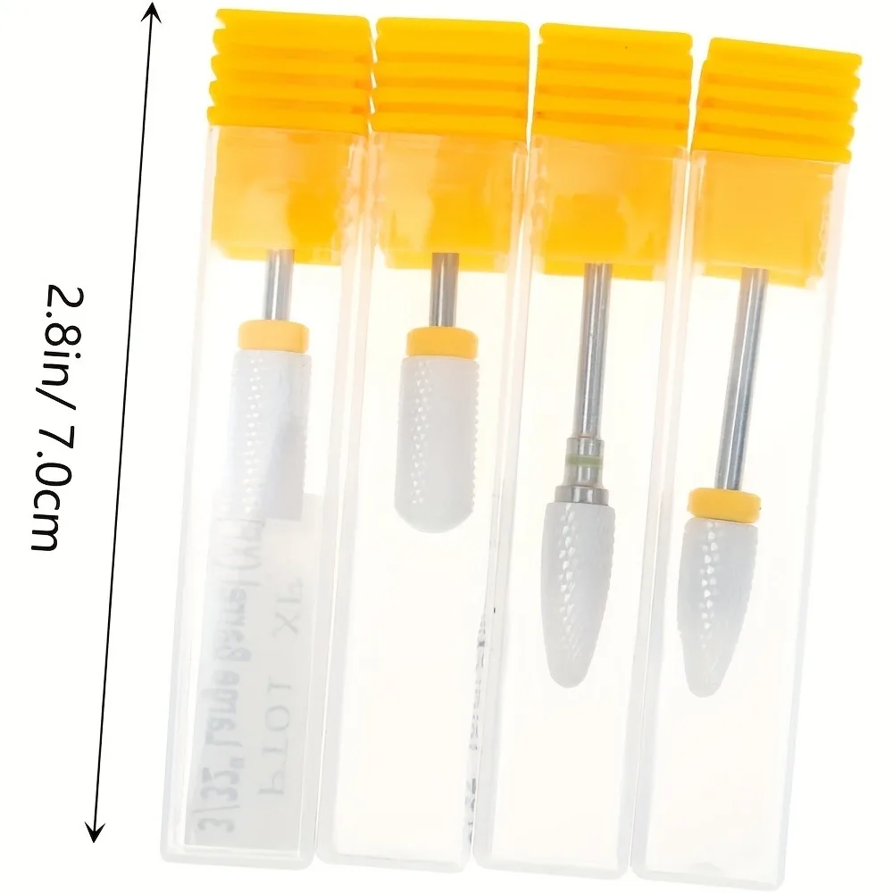 4 pcs Ceramic nail drill bit, cuticle care tool, suitable for polishing and removing acrylic nails and natural nail gel, durable