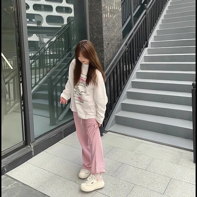 Jesienna koszulka z długim rękawem damska luźna bluzka z nadrukiem codzienna moda uliczna damska koszulka prosta basic biała koreańska bluzka damska