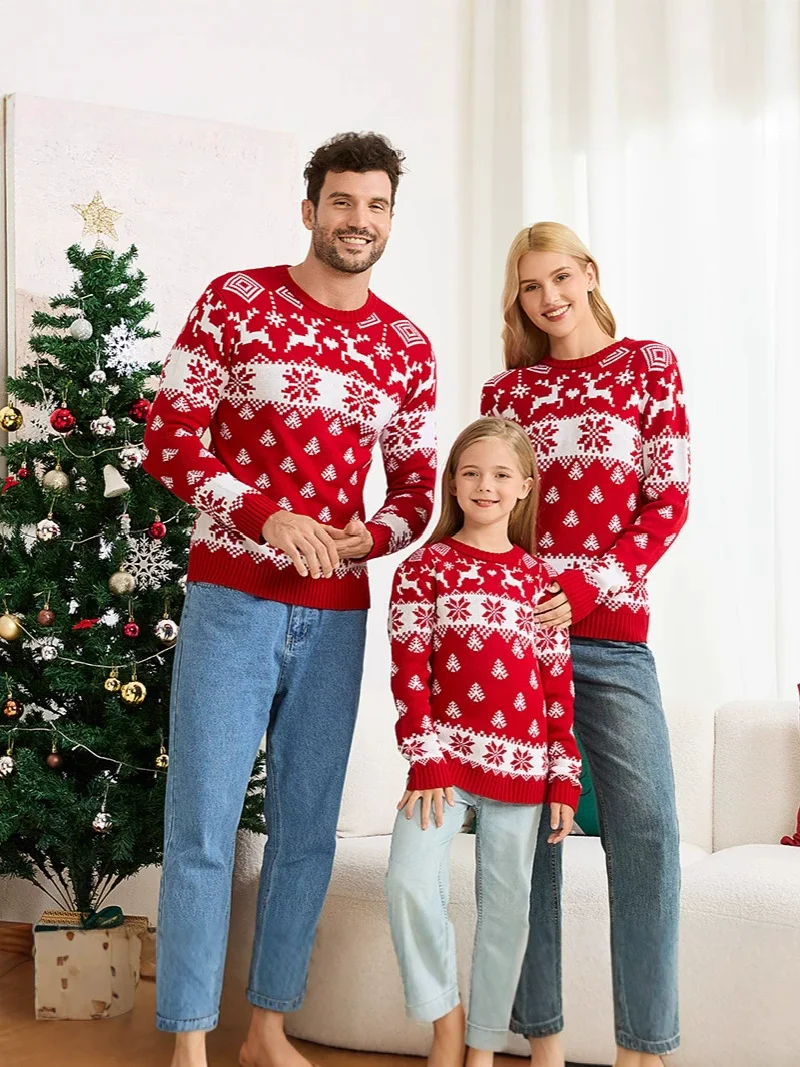 

Рождественские одинаковые свитера для всей семьи, зима 2024, рождественский теплый пуловер для всей семьи, трикотаж с длинными рукавами для мамы, папы и детей, мягкий джемпер
