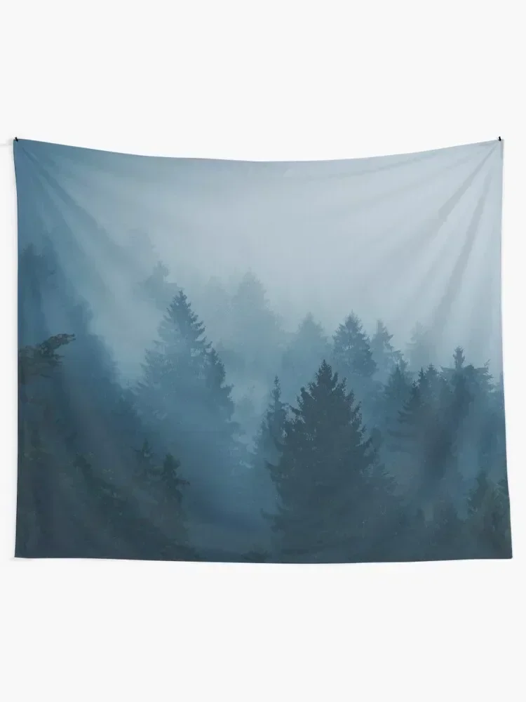 Foggy Blue Waves - Pine Forest Fog Nature Tapestry Wall Decorations Decoration Home Tapestry