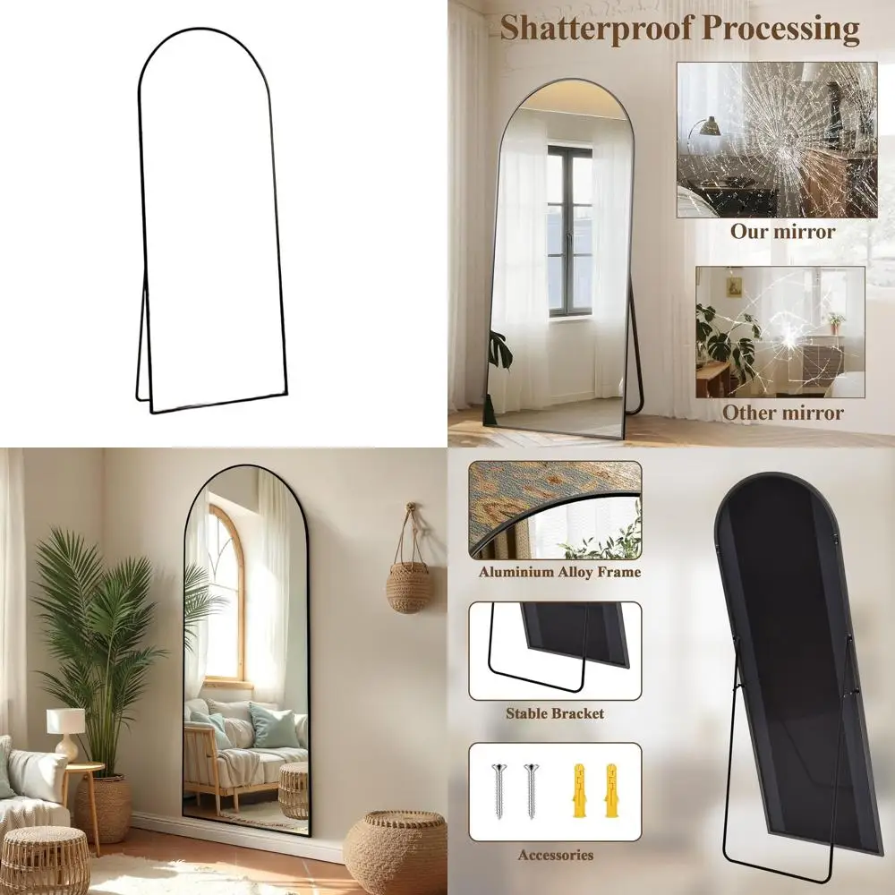 

Напольное арочное зеркало, 65x24, алюминиевая рама, для установки вопреки/настенно, для спальни/гардеробной/гостиной, черное