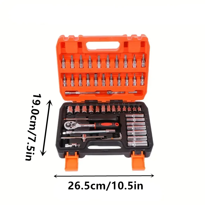 53pcs Home & Outdoor Repair Tool Kit with Quick Ratchet, Keys & Furniture Tools - Durable Carbon Steel in Multi-Tool Box