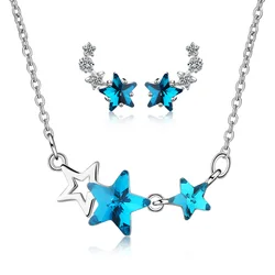 925 Sterling Silver Jewelry Set For Women Accessories Blue Star Crystal  Stud Earrings Wedding Necklaces Fashion Party Girl