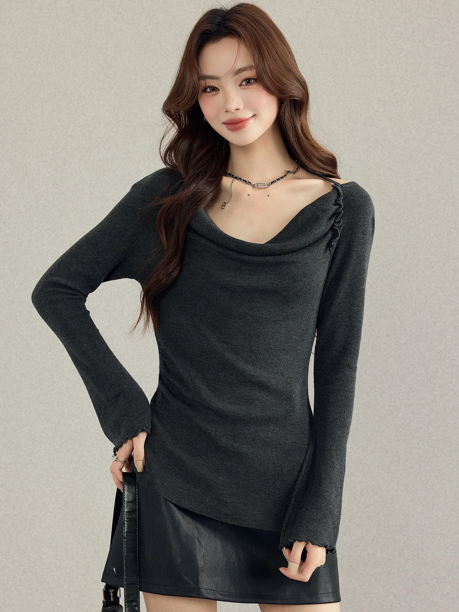 

Женский модный вязаный свитер Slim Fit в американском стиле с длинными рукавами, укороченный, с завышенной талией, для ношения под одеждой, осенний