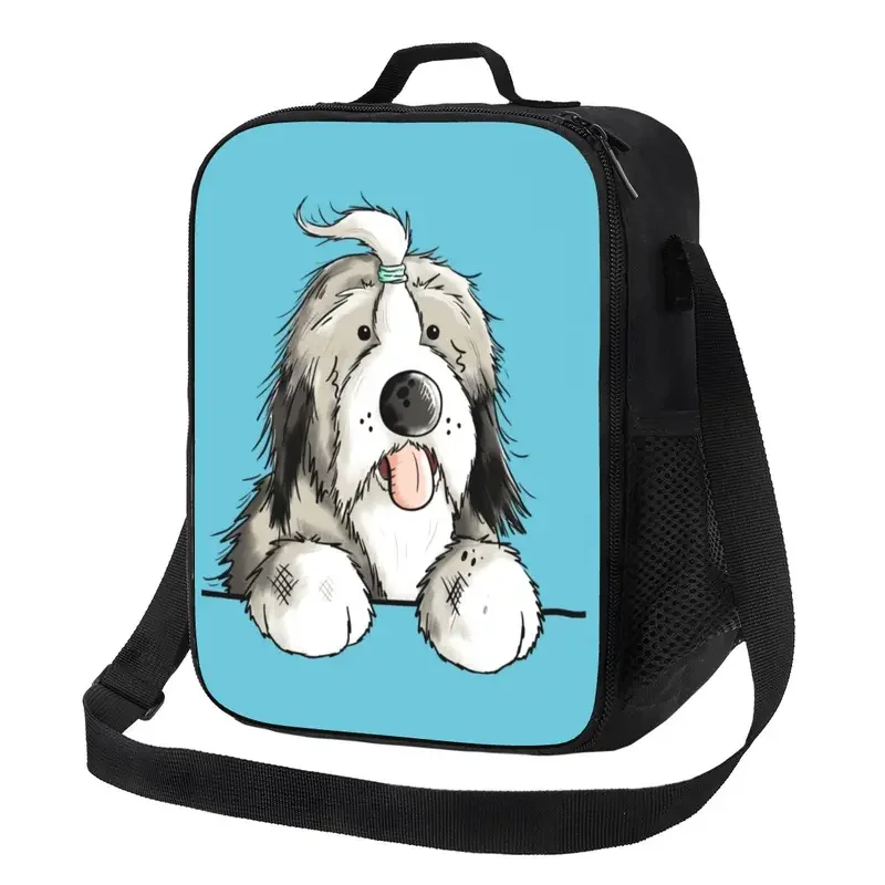 

Happy Bearded Collie Dog Insulated Lunch Bag for School Office Pet Animal Waterproof Cooler Thermal Lunch Box Women Children