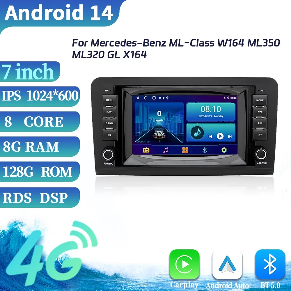 7inch Carplay Screen Android 12 for Mercedes-Benz ML-Class W164 ML350 ML320 GL X164 Multimedia 2din Car Radio GPS Navigation RDS