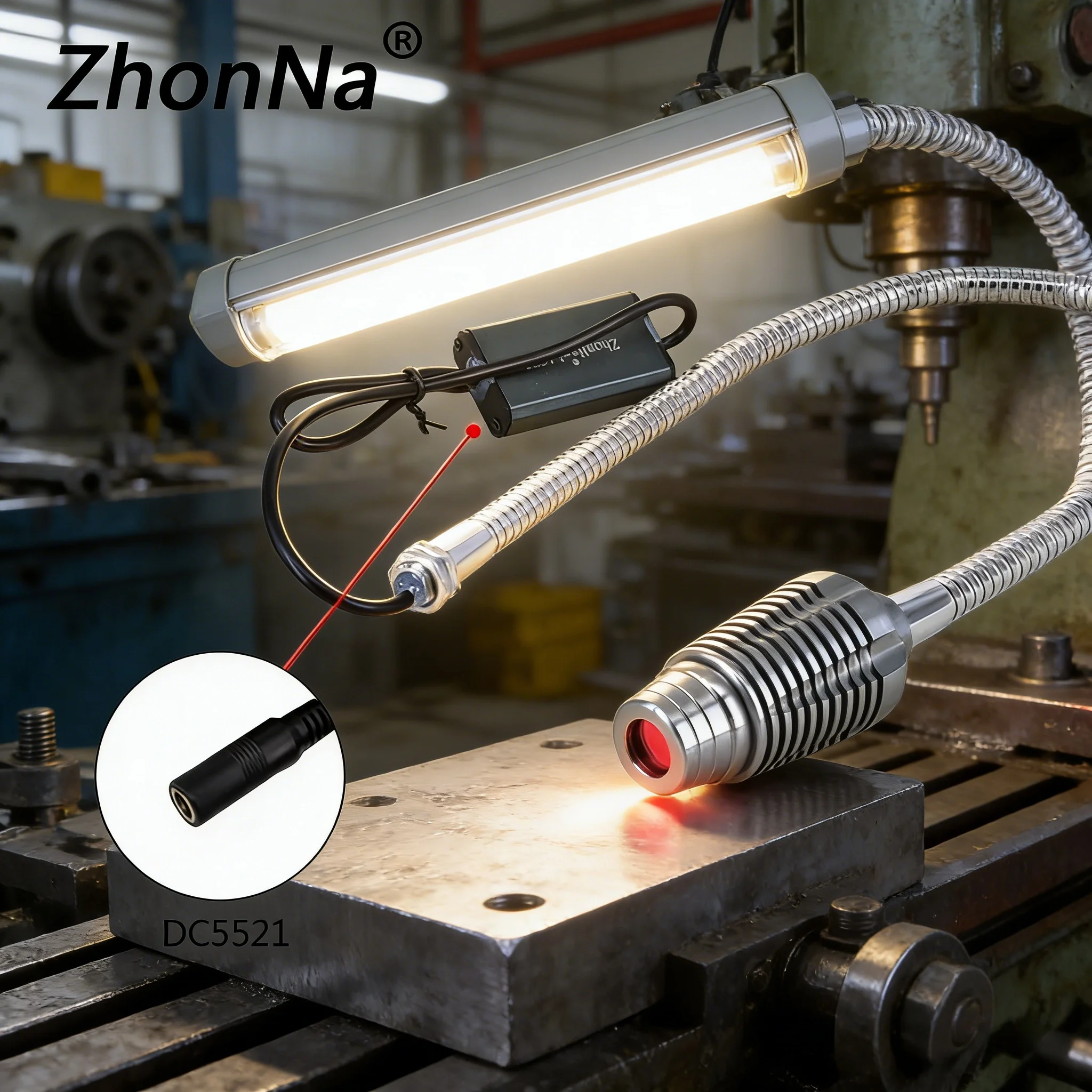 Adjustable Focal Length Blue Light Work Light for Laser Welding Machine with Positionable Hose - Tool for Precision Welding