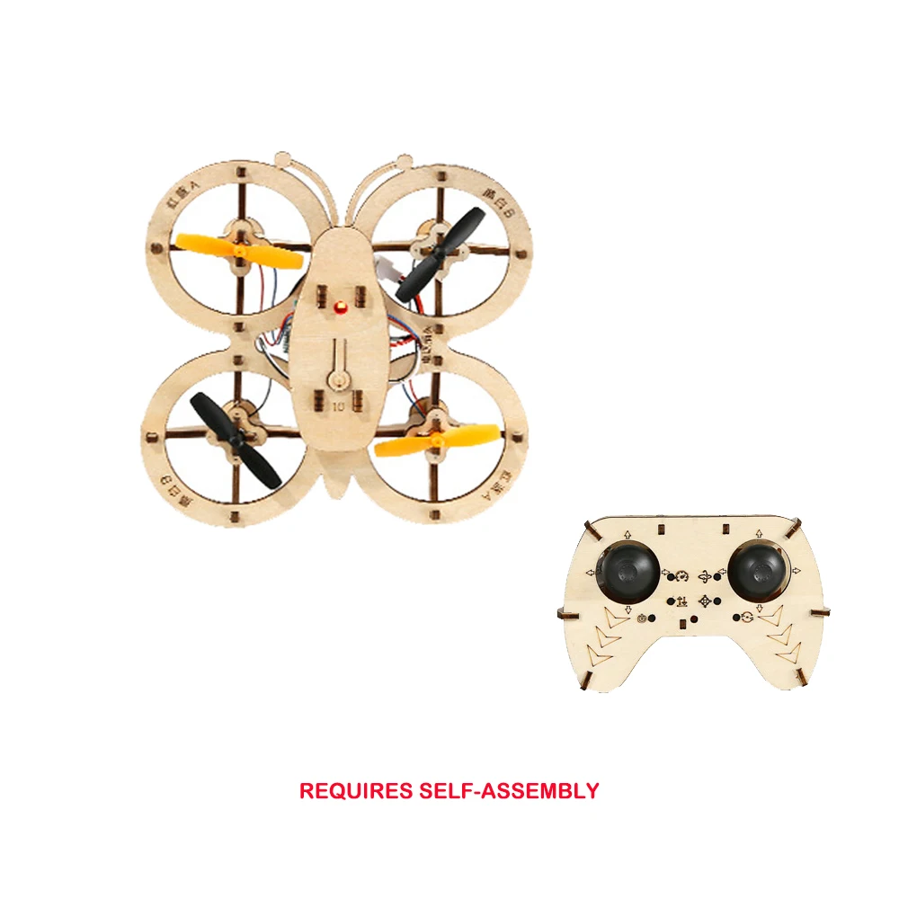 Wooden DIY Rc Drone Kit Assembled Remote Control Flying Toy Electtric Handmade Quadcopters Remote Aircraft Science Gadget