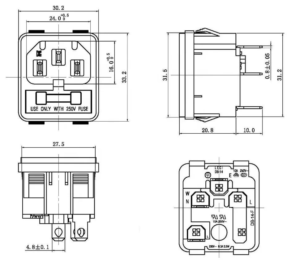 10A 250V AC IEC 320 C14 AC Inlet Socket Snap In Power Adapter Fuse Holder C14 Socket