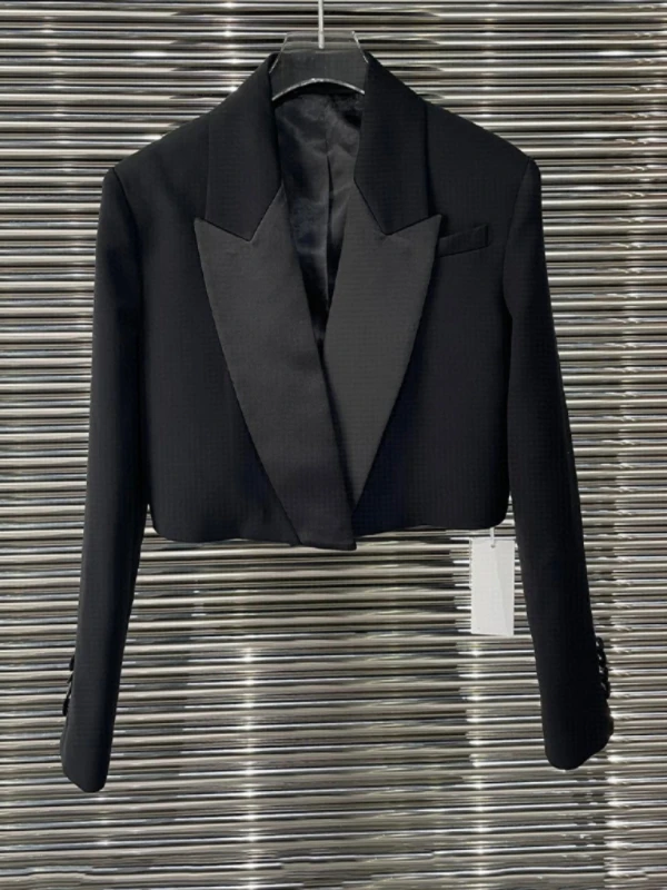 Retro Stylish Short Suit Jacket Autumn New Arrival Splice Collar Slimming Versatile Fashionable Straight Cut Long Sleeve Pure...