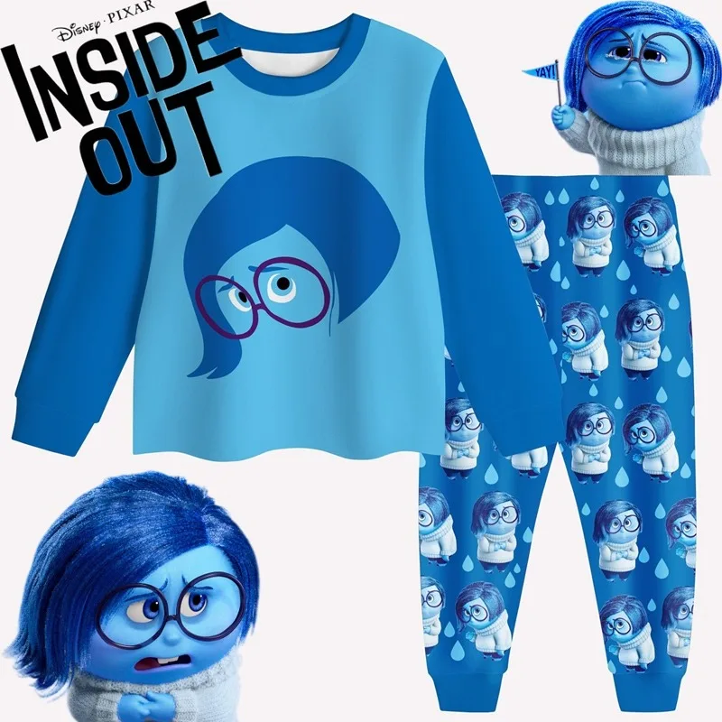 

Disney Cartoon Inside Out 2 Pajama Long Sleeve Pants Suit Anime Sadness Casual Outfits Sleepwear for Children Birthday Gifts