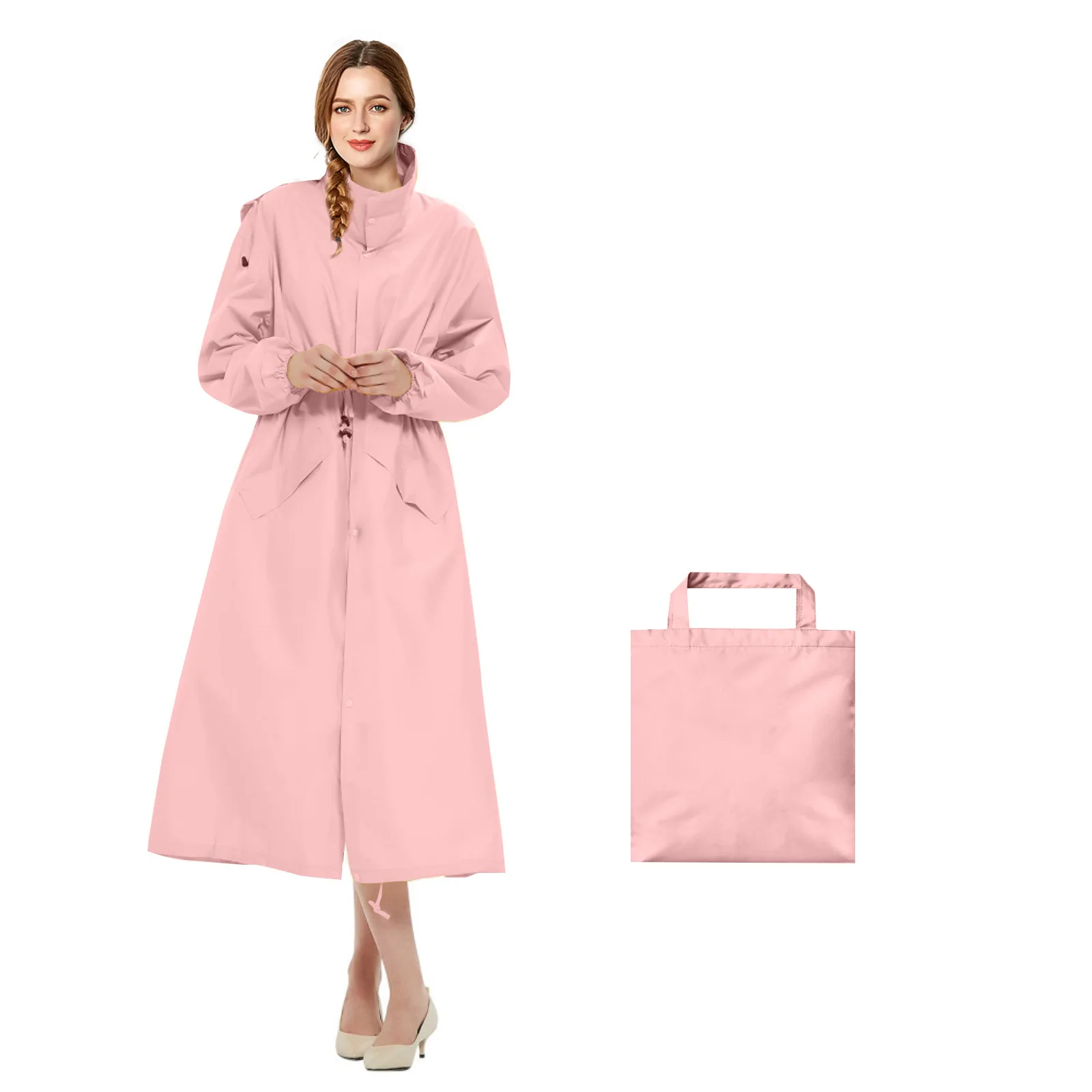 Long Raincoat For Women Stylish Waterproof Zipper Fashion Jacket Full Body Adult Poncho Rain Coat Cover With Hooded Bag