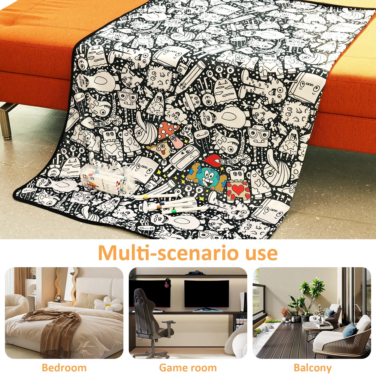 DIY-Maldecke mit 24 farbigen Markern, kreatives Personalisierungs-Muster, Decke zur Stressbewältigung, einzigartiges Mal-Kunst-Dekor, Geschenk – Detail 5