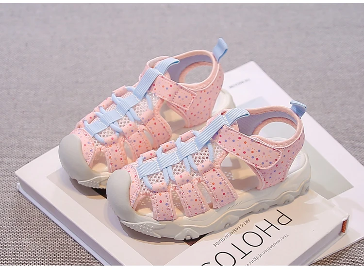 Kinder Freizeitsandalen Süße Polka Dots Kinder Tennisschuhe Atmungsaktives Mesh 2026 Sommer Neue Mädchen Sportsandalen Weiche Sohle – Detail 4