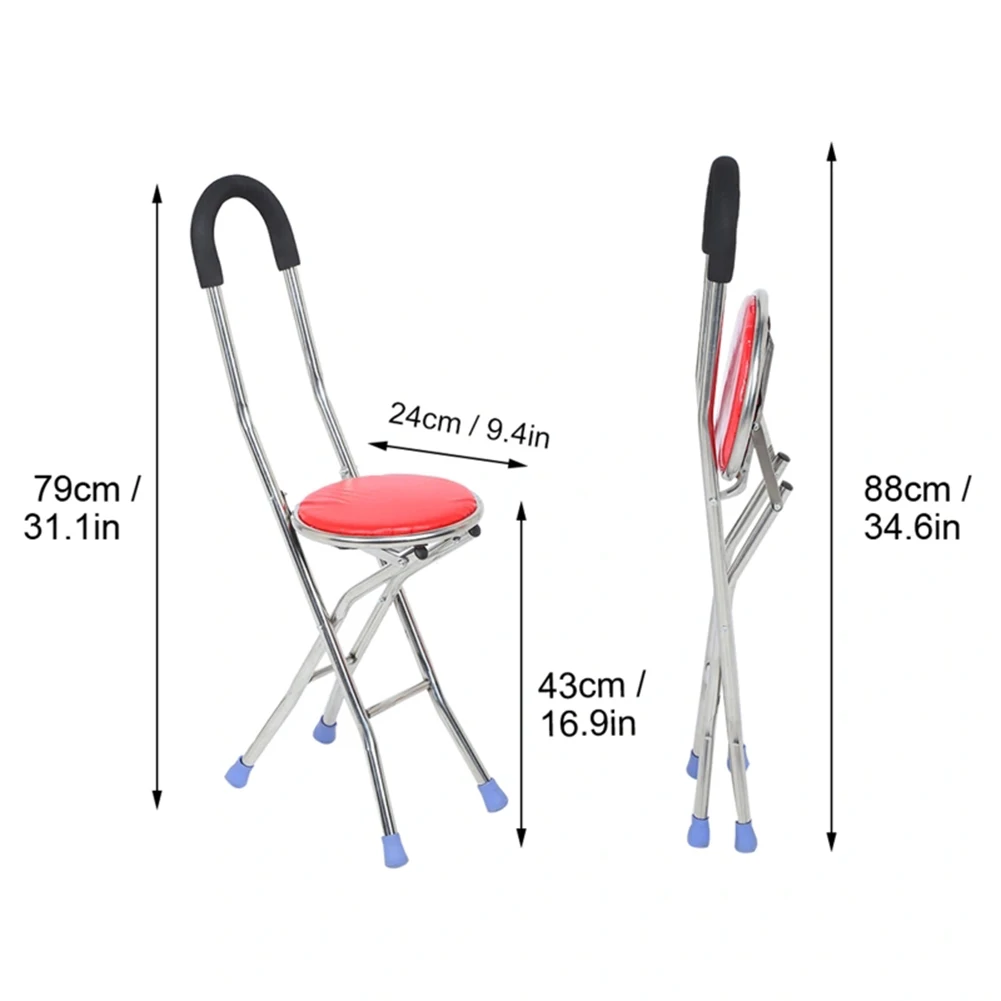 Foldable Walking Stick Chair For Elderly Portable Lightweight Folded Chair For Home/Outdoor