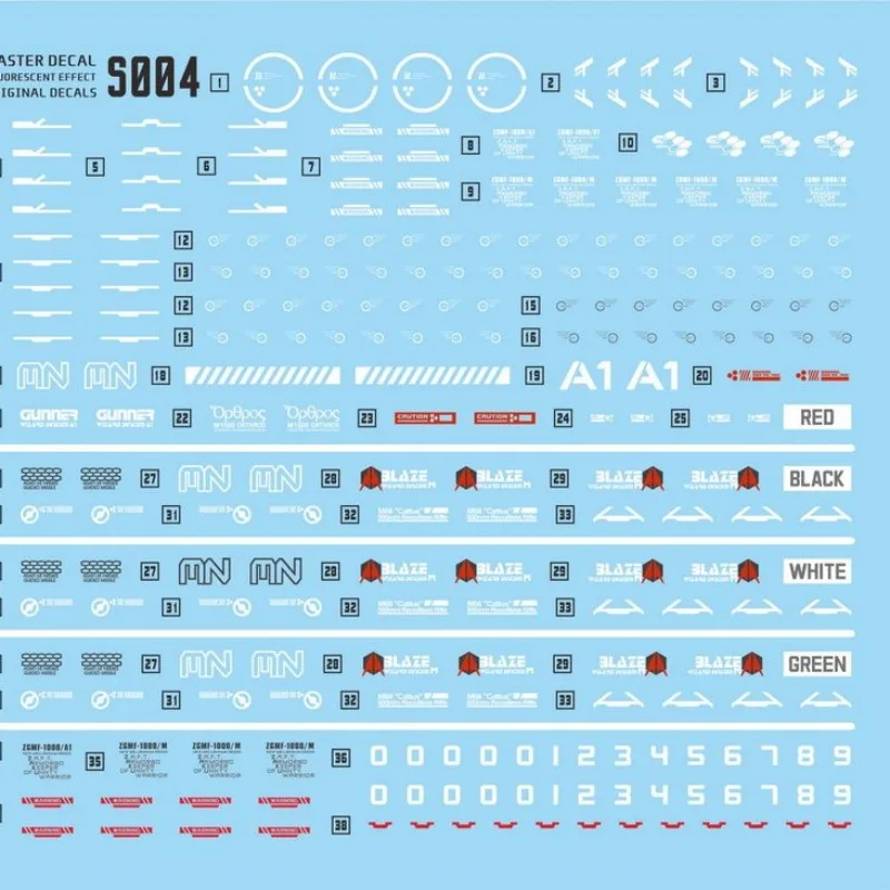 Master Decal S004 High Precision Fluorescent Waterslide Decal for SDBB 4‑in‑1 ZAFT ZAKU Warrior & Phantom Set Hobby DIY Detail