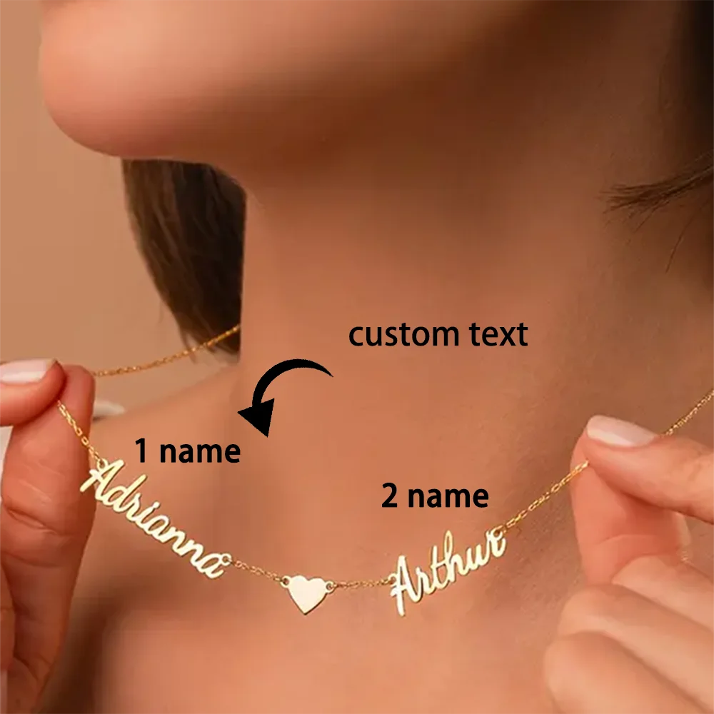 

Personalized Stainless Steel Name Necklace Double Name Heart Pendant Necklaces Women Custom Jewelry Gift Thanksgiving For Mather
