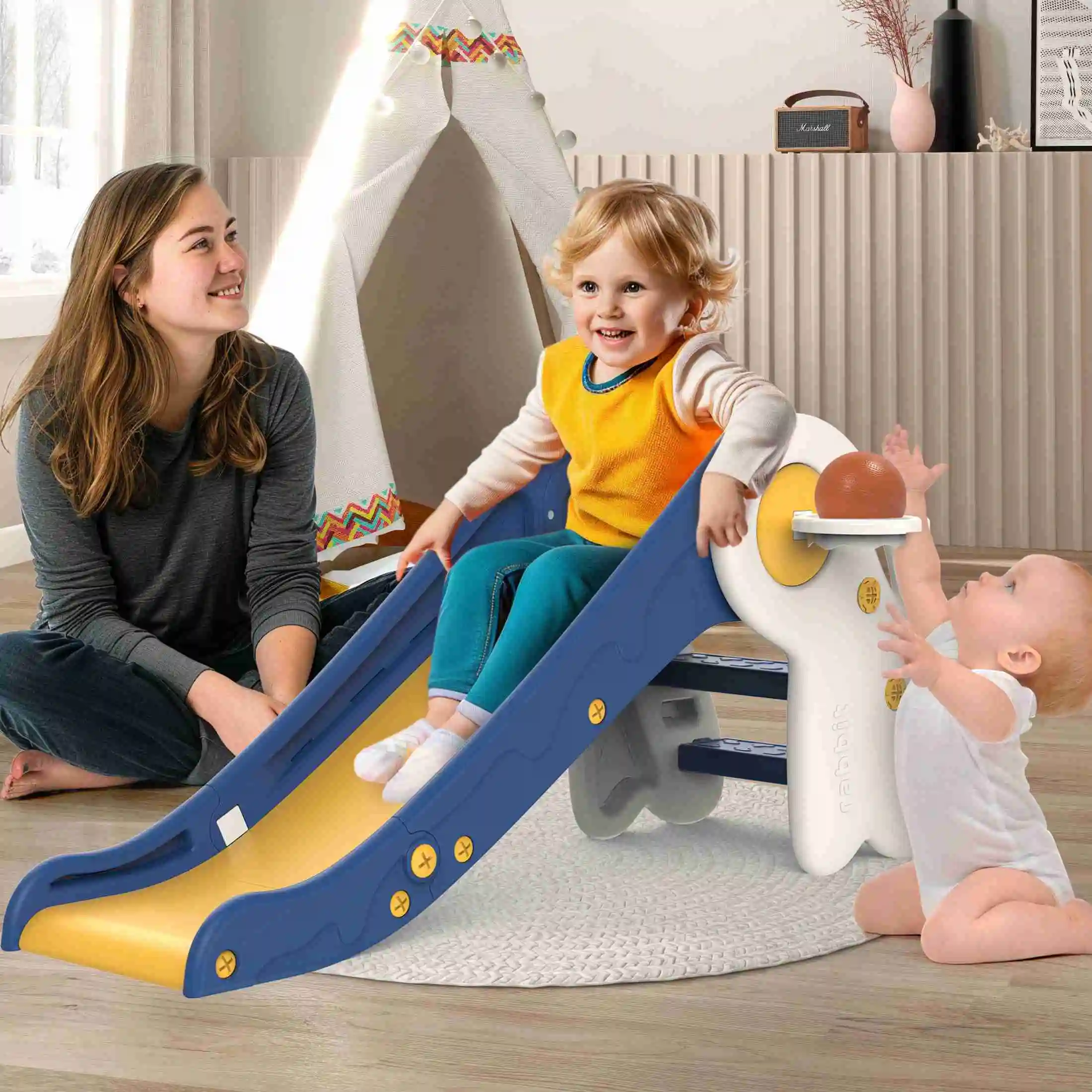 Tobogán para niños, tobogán para niños pequeños, Color rojo, plegable, de plástico PE, pequeño tobogán interior y exterior para el hogar, patio, jardín, tobogán de juego pequeño